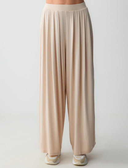 Relaxed Fit High Waist Wide Leg Pleated Knitted Pants