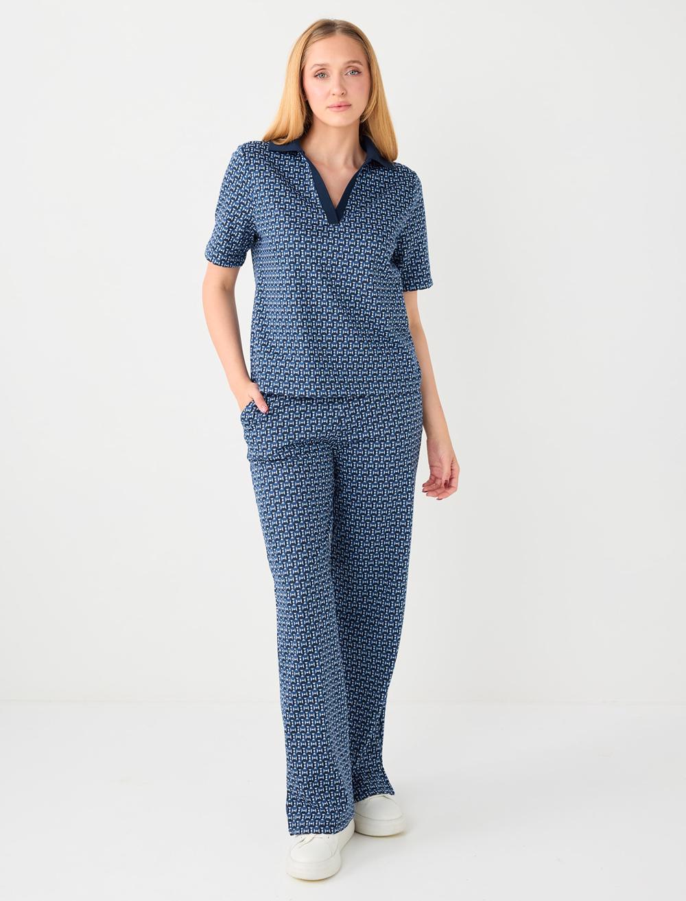 Wide Leg Regular Waist Geometric Pattern Knit Pants