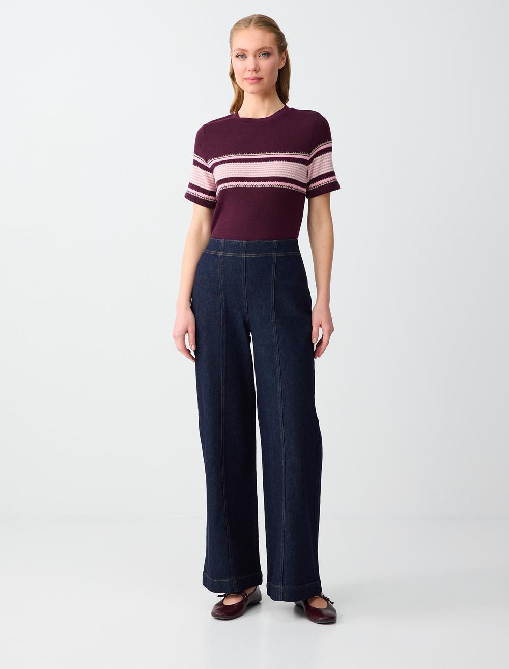 High Waist Regular Denim Pants - Koyu İndi̇go Mavi̇