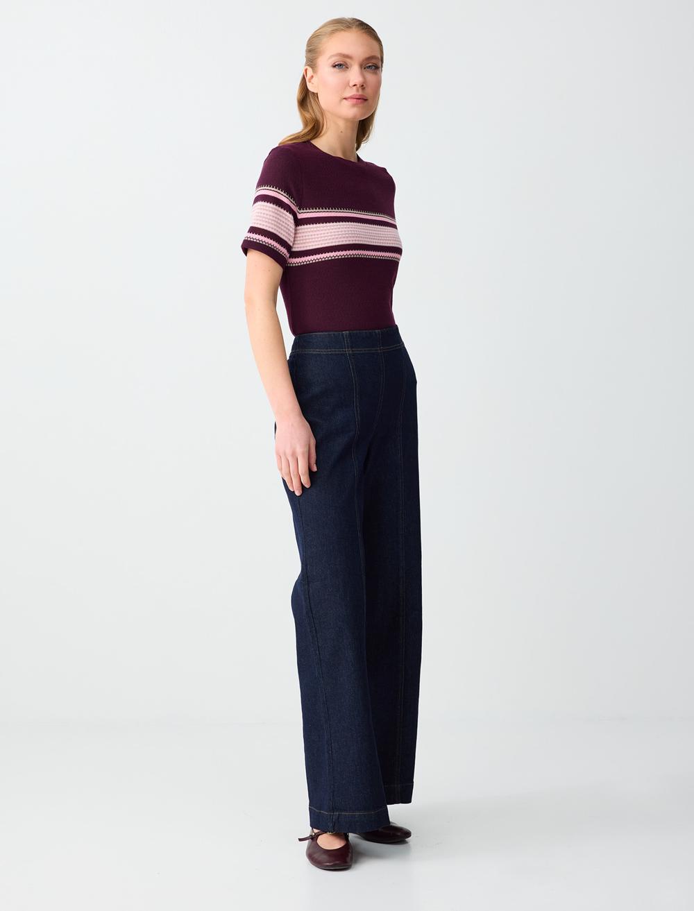 High Waist Regular Denim Pants - Koyu İndi̇go Mavi̇