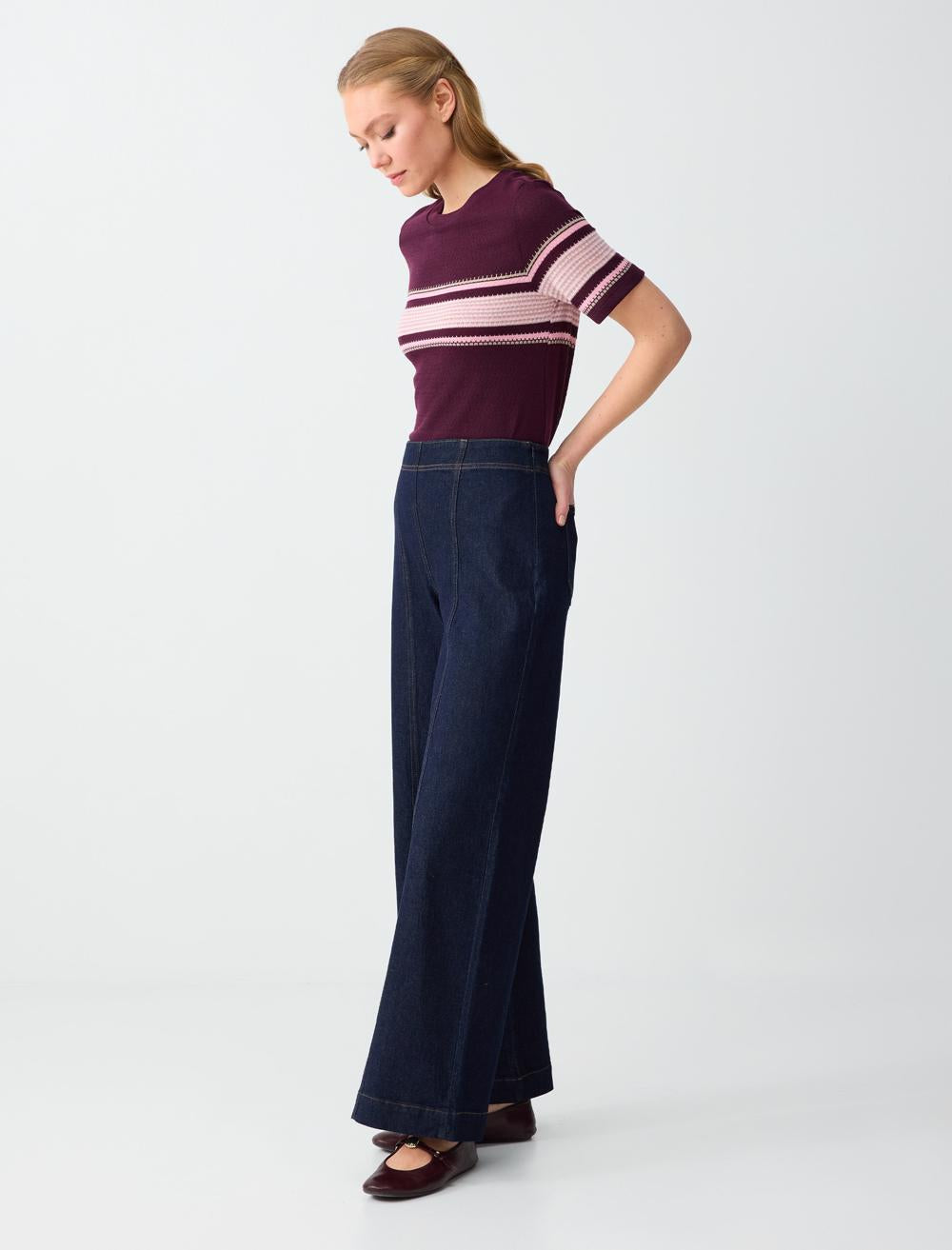 High Waist Regular Denim Pants - Koyu İndi̇go Mavi̇