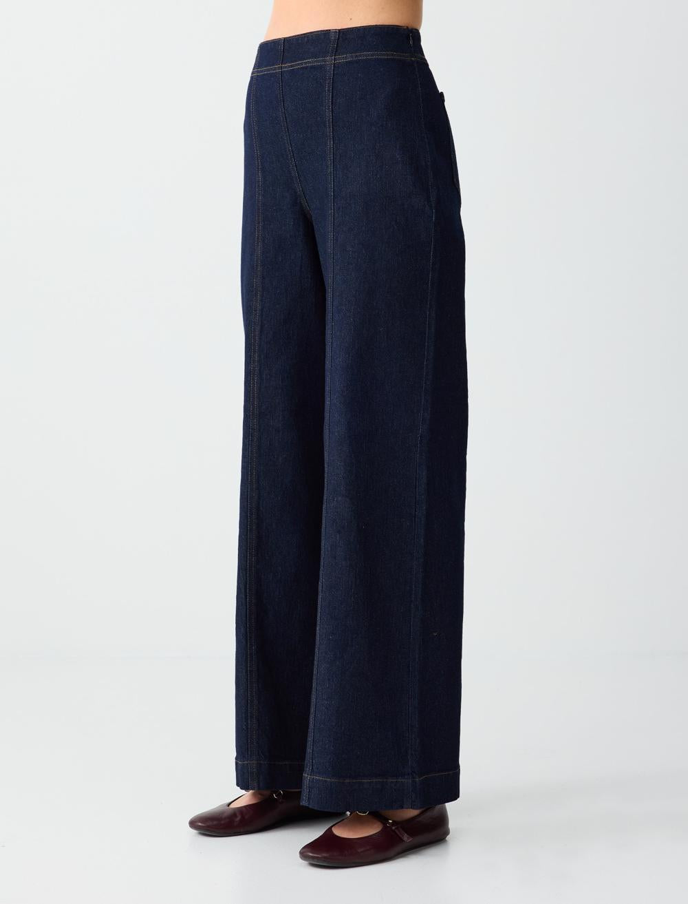 High Waist Regular Denim Pants - Koyu İndi̇go Mavi̇