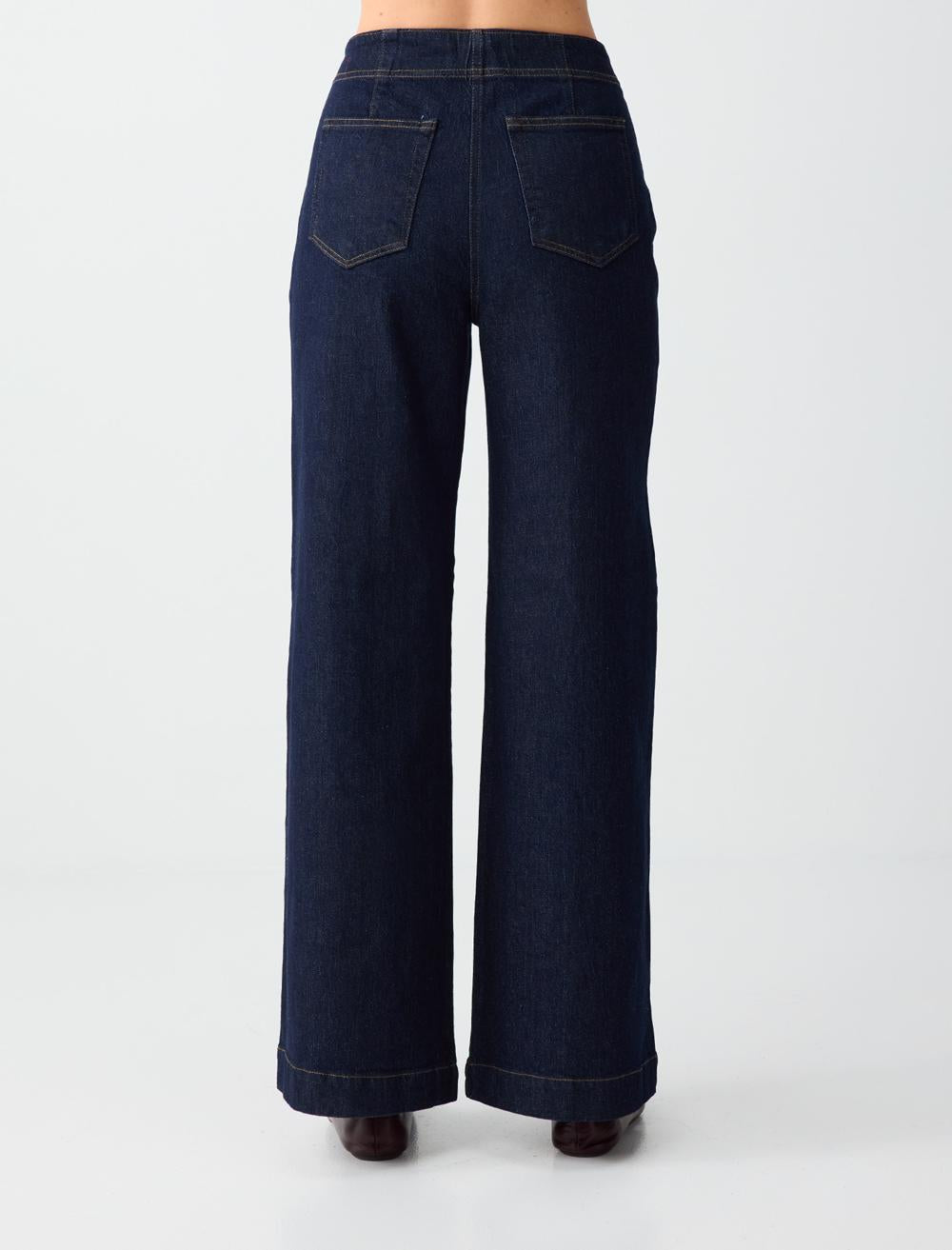High Waist Regular Denim Pants - Koyu İndi̇go Mavi̇