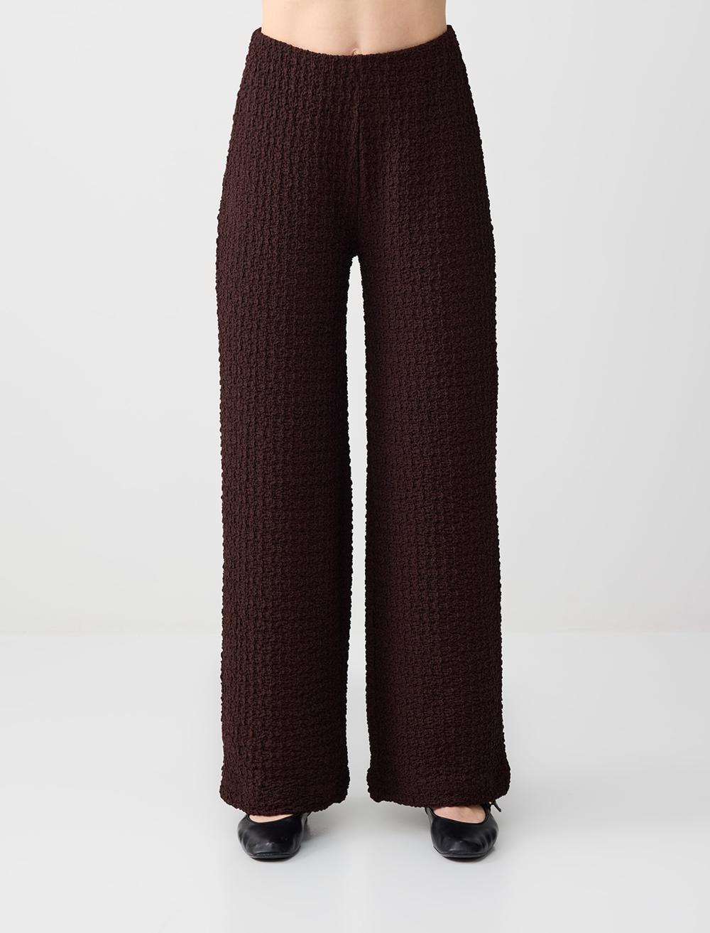 Loose Fit Textured Pants - Aci Kahve