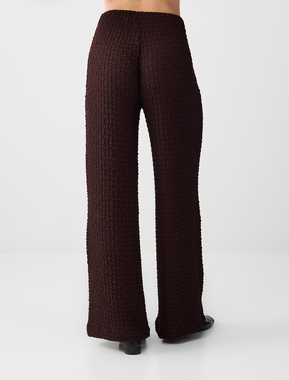 Loose Fit Textured Pants - Aci Kahve
