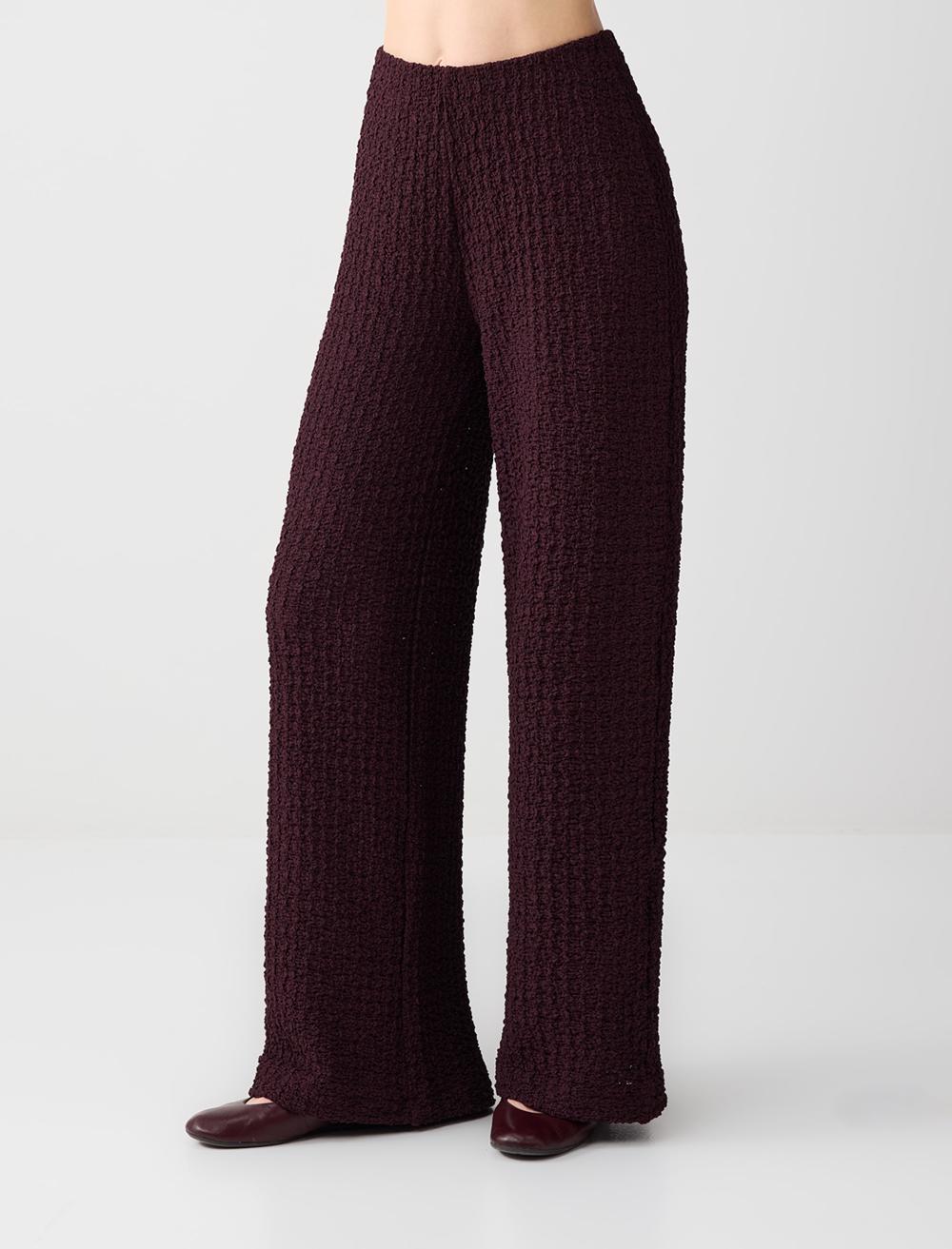 Relaxed Fit Wide-Leg Polyester Trousers - Burgundy - 6SW185731562