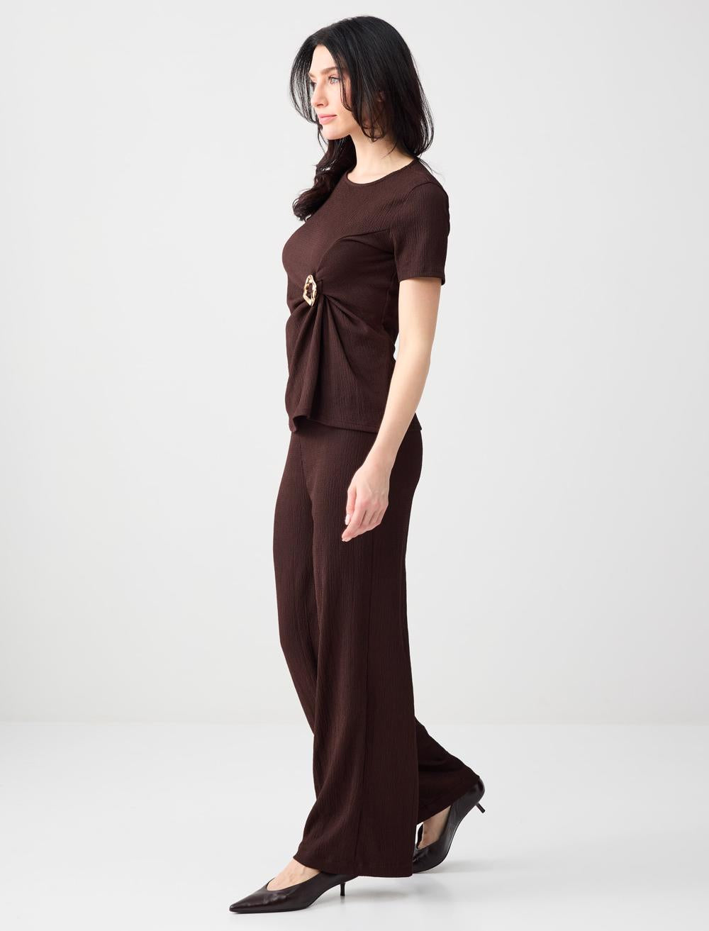 Wide-Leg Polyester Trousers - Bitter Brown - 6SW185732803