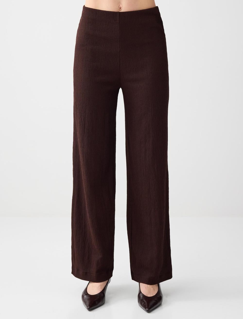 Wide-Leg Polyester Trousers - Bitter Brown - 6SW185732803