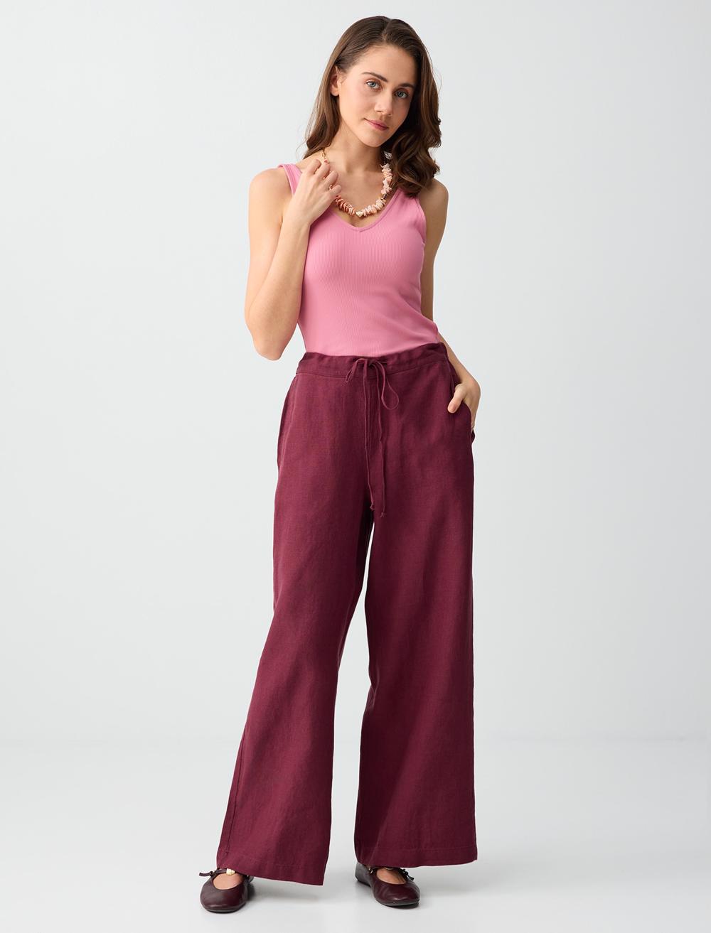 Loose Fit Trousers - Burgundy - 6SW186635562
