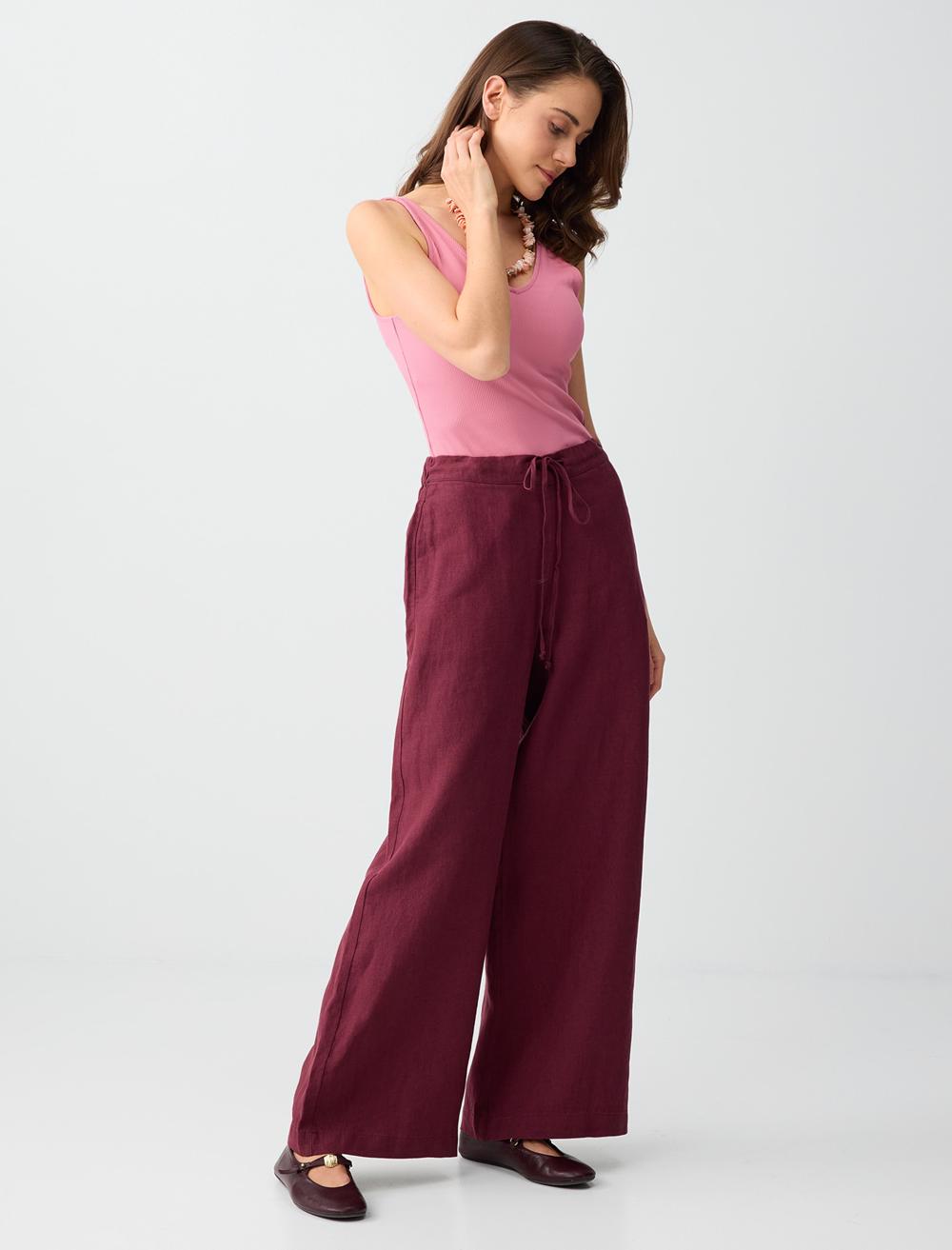 Loose Fit Trousers - Burgundy - 6SW186635562
