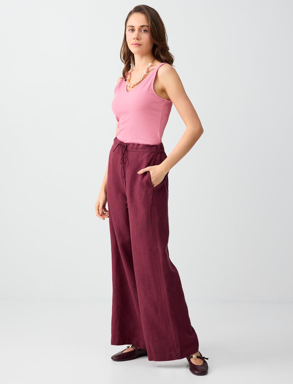 Loose Fit Trousers - Burgundy - 6SW186635562