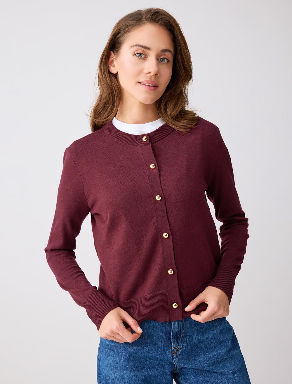 Crew Neck Long-Sleeve Cardigan - 5WW105220