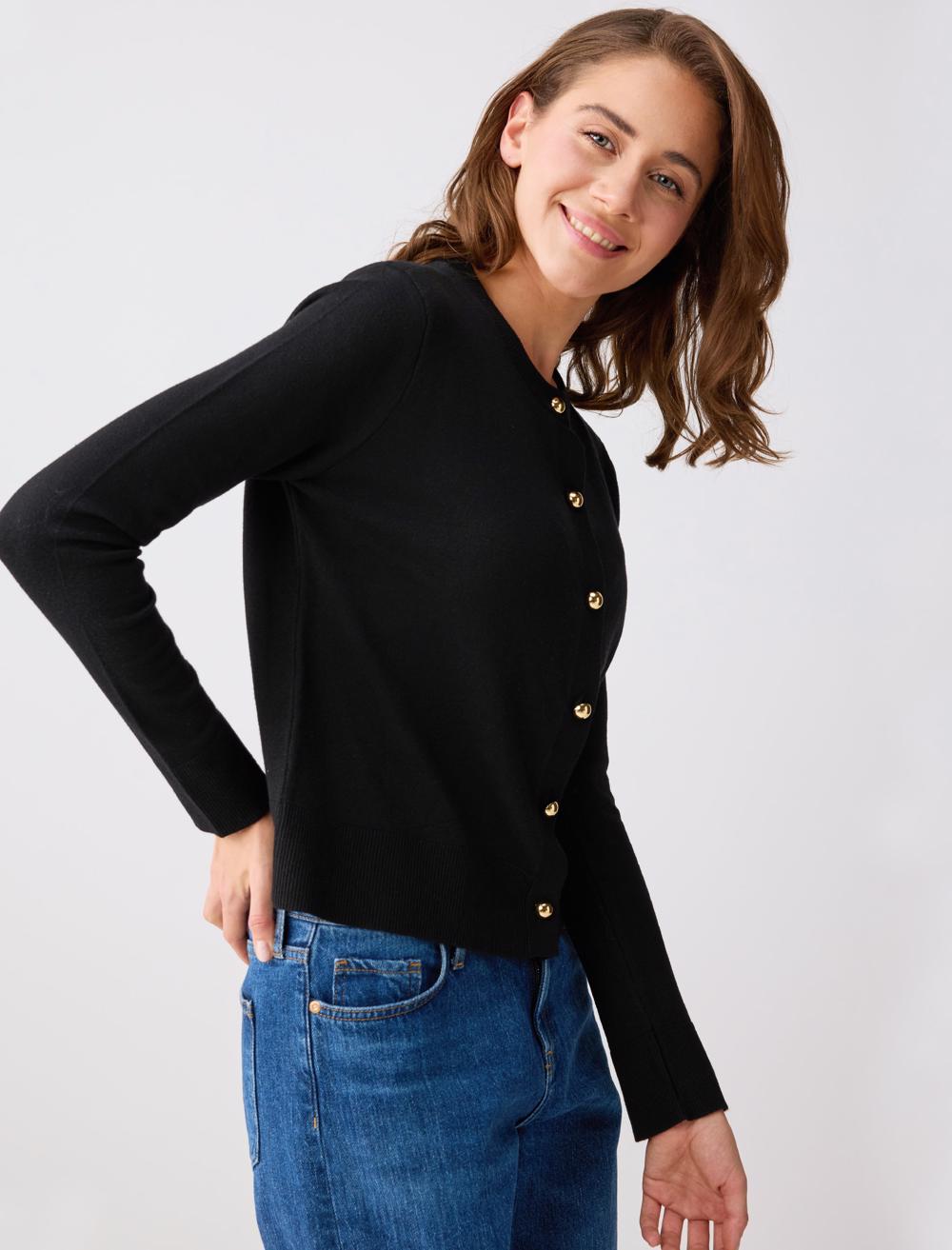 Crew Neck Long-Sleeve Cardigan