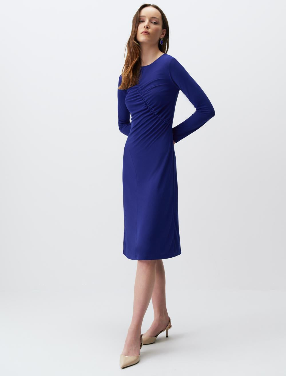 Long Sleeve Elegant Midi Dress with Window Detail - 24SE144251