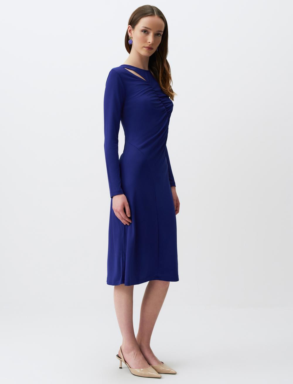 Long Sleeve Elegant Midi Dress with Window Detail