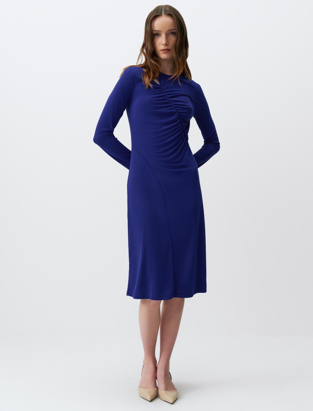 Long Sleeve Elegant Midi Dress with Window Detail - 24SE144251