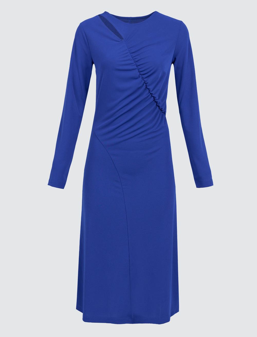 Long Sleeve Elegant Midi Dress with Window Detail - 24SE144251