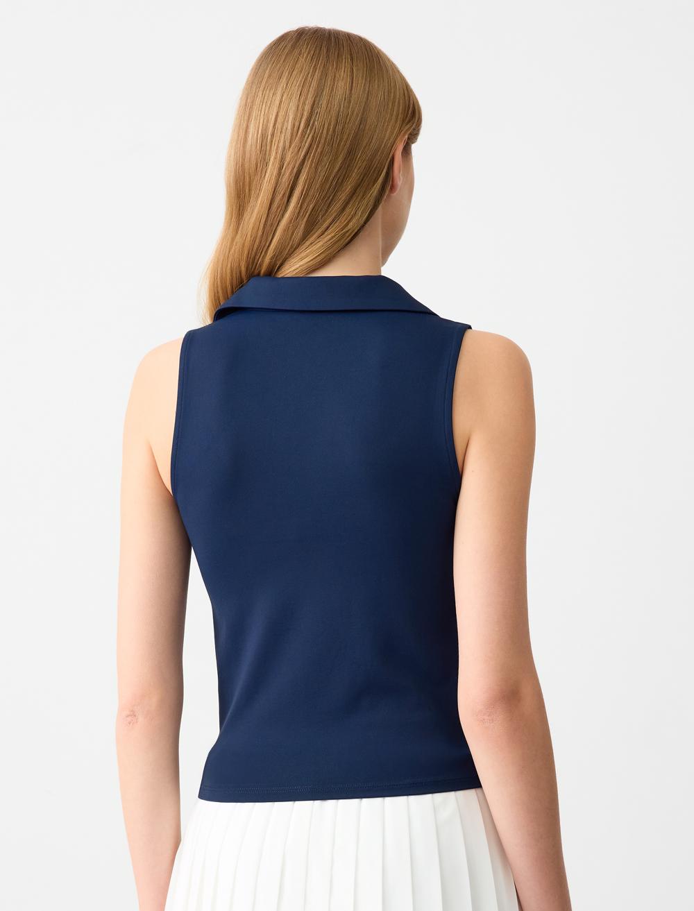 Slim Fit Polo Shirt Sleeveless-Sleeve Blouse - 5SW032385