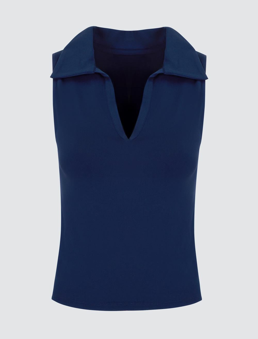 Slim Fit Polo Shirt Sleeveless-Sleeve Blouse - 5SW032385