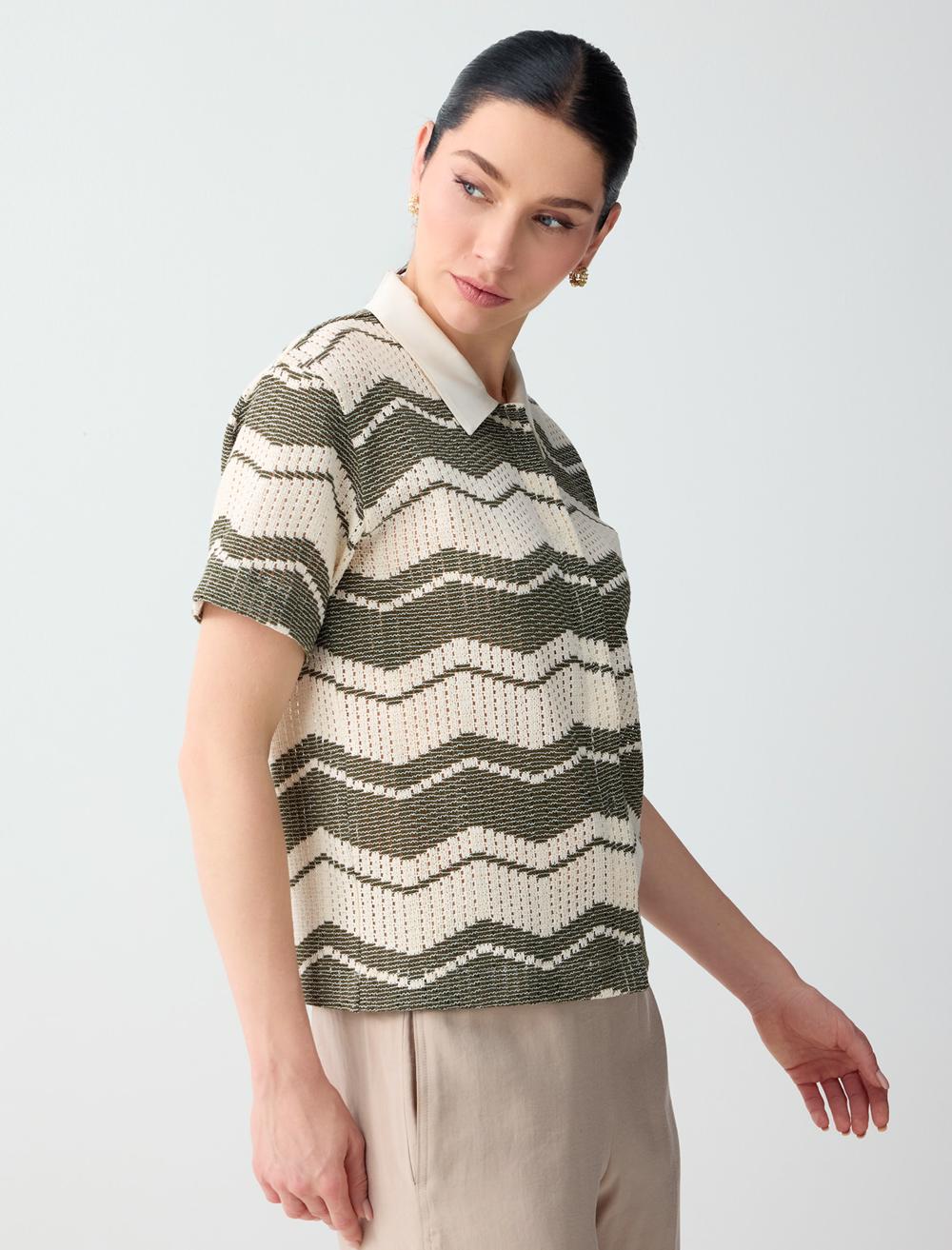 Loose Fit Polo Shirt Short Sleeve Blouse - White - 6SW036748106