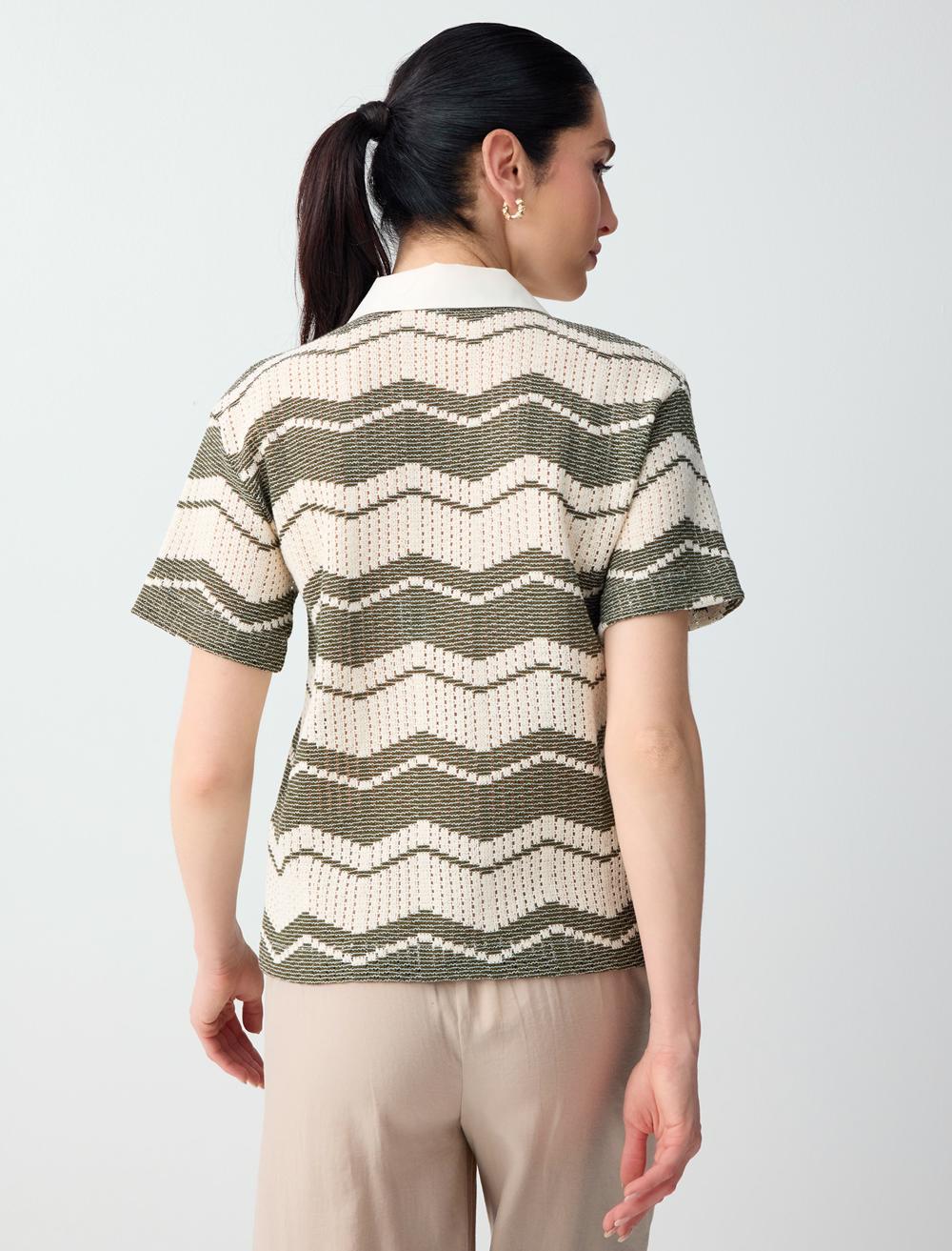 Loose Fit Polo Shirt Short Sleeve Blouse - White - 6SW036748106