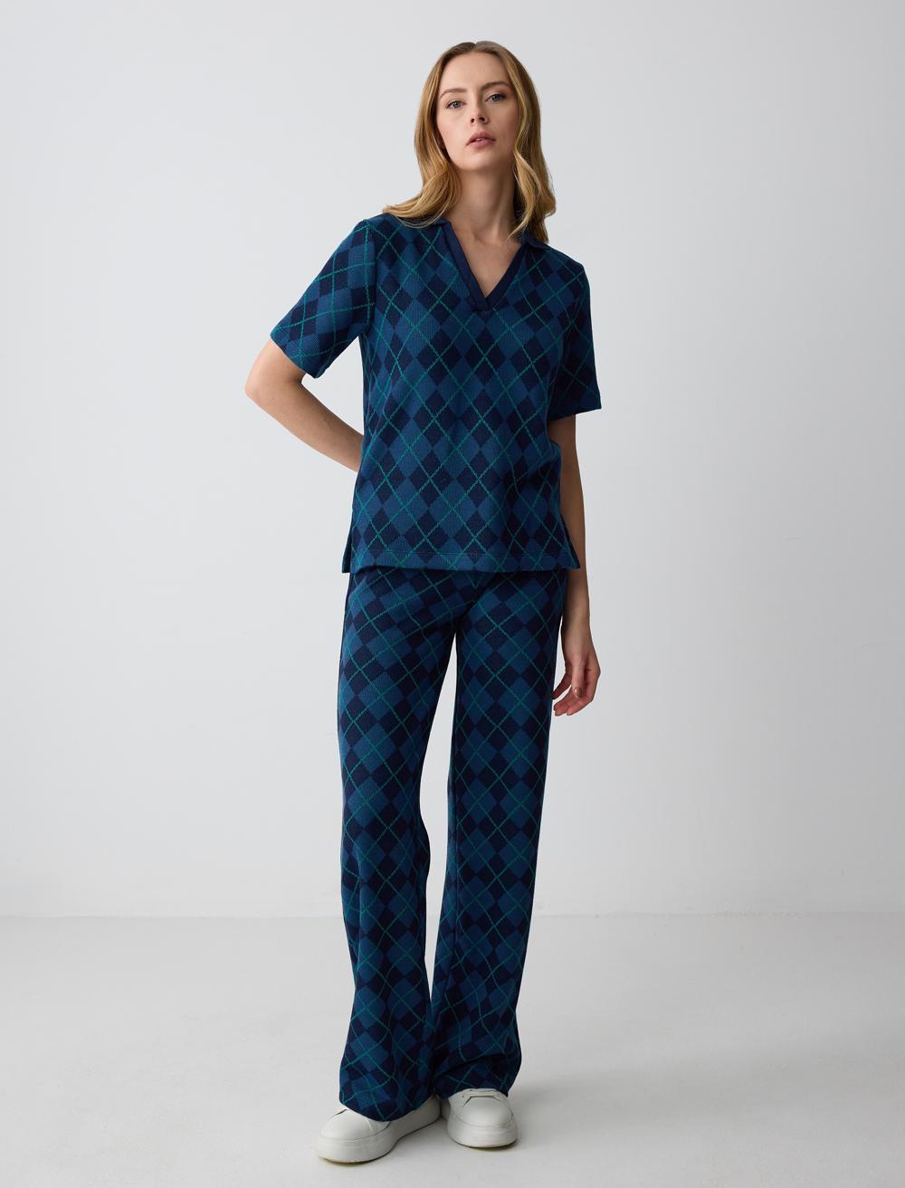 Polo Shirt Short-Sleeve Blouse - Dark Blue - 4WW071391494
