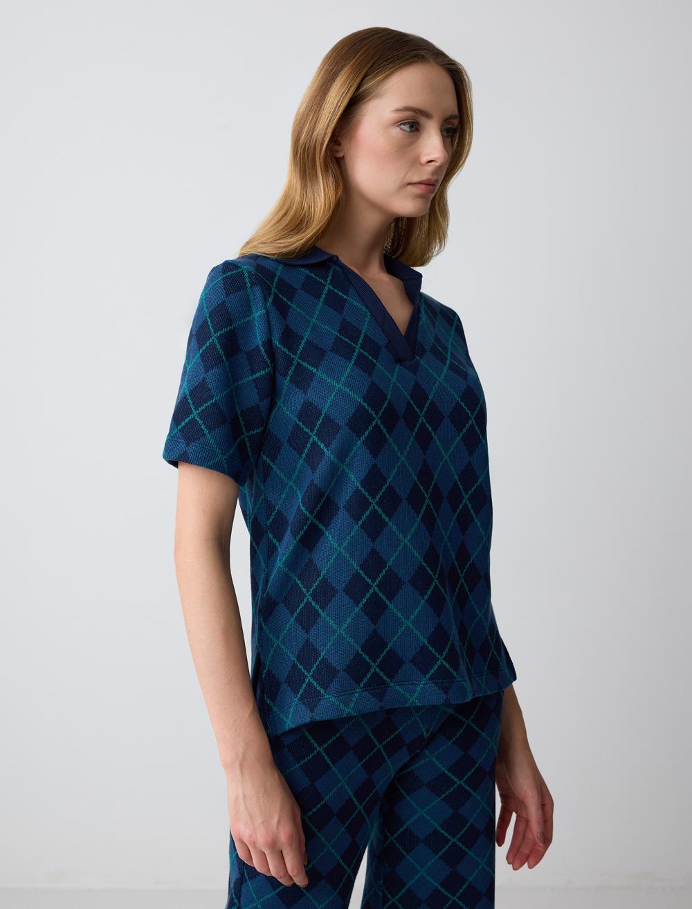 Polo Shirt Short-Sleeve Blouse - Dark Blue - 4WW071391494
