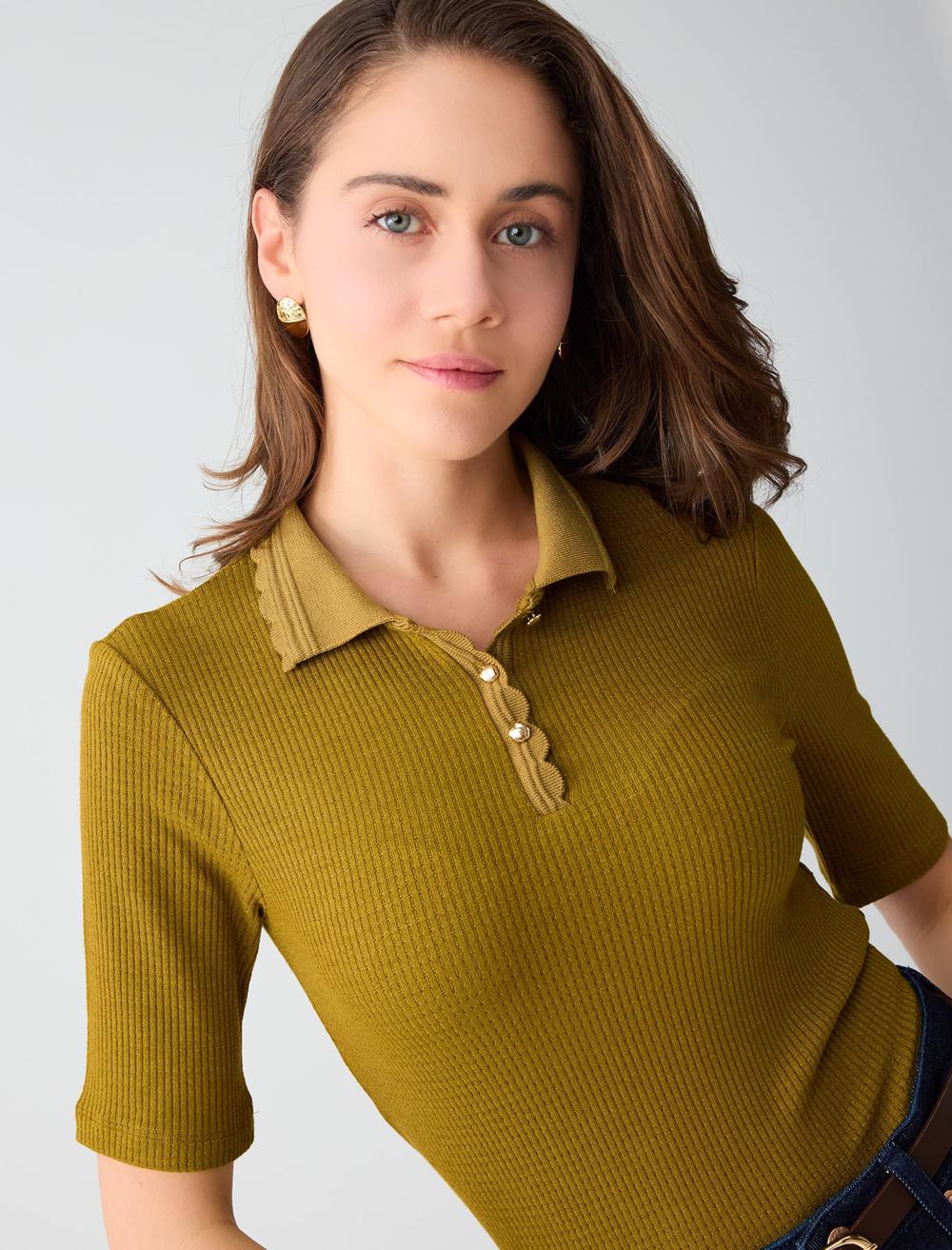 Normal Fit Polo Shirt Short Sleeve Blouse - Green - 6SW035557307