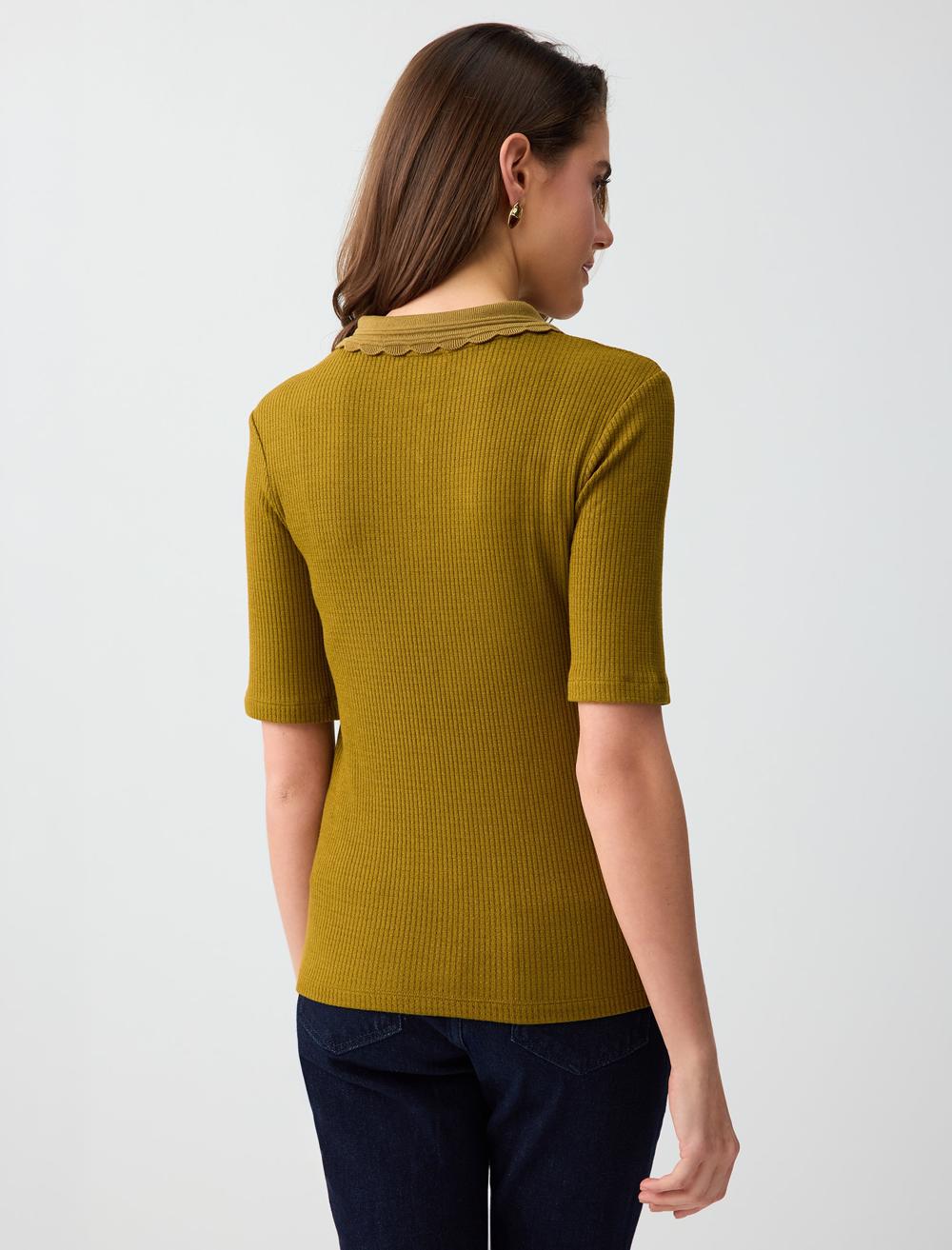 Normal Fit Polo Shirt Short Sleeve Blouse - Green - 6SW035557307
