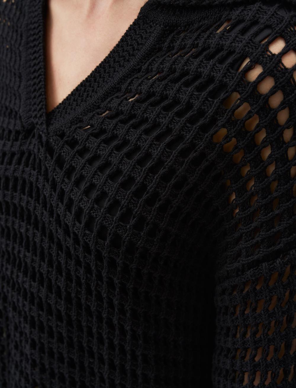 Polo Collar Long Sleeve Openwork Sweater - 24SK150001