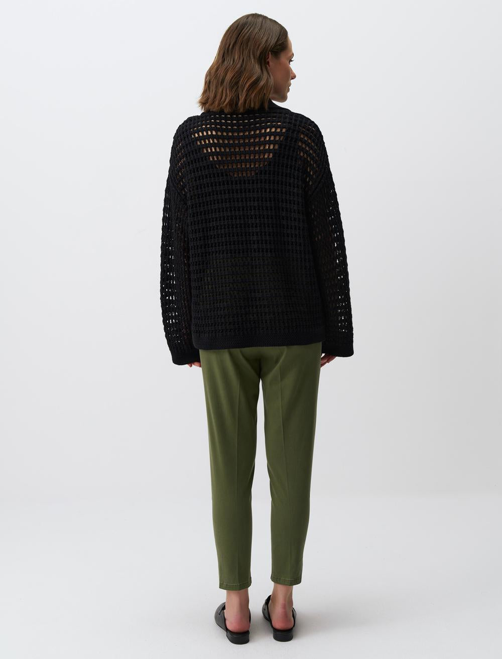 Polo Collar Long Sleeve Openwork Sweater - 24SK150001
