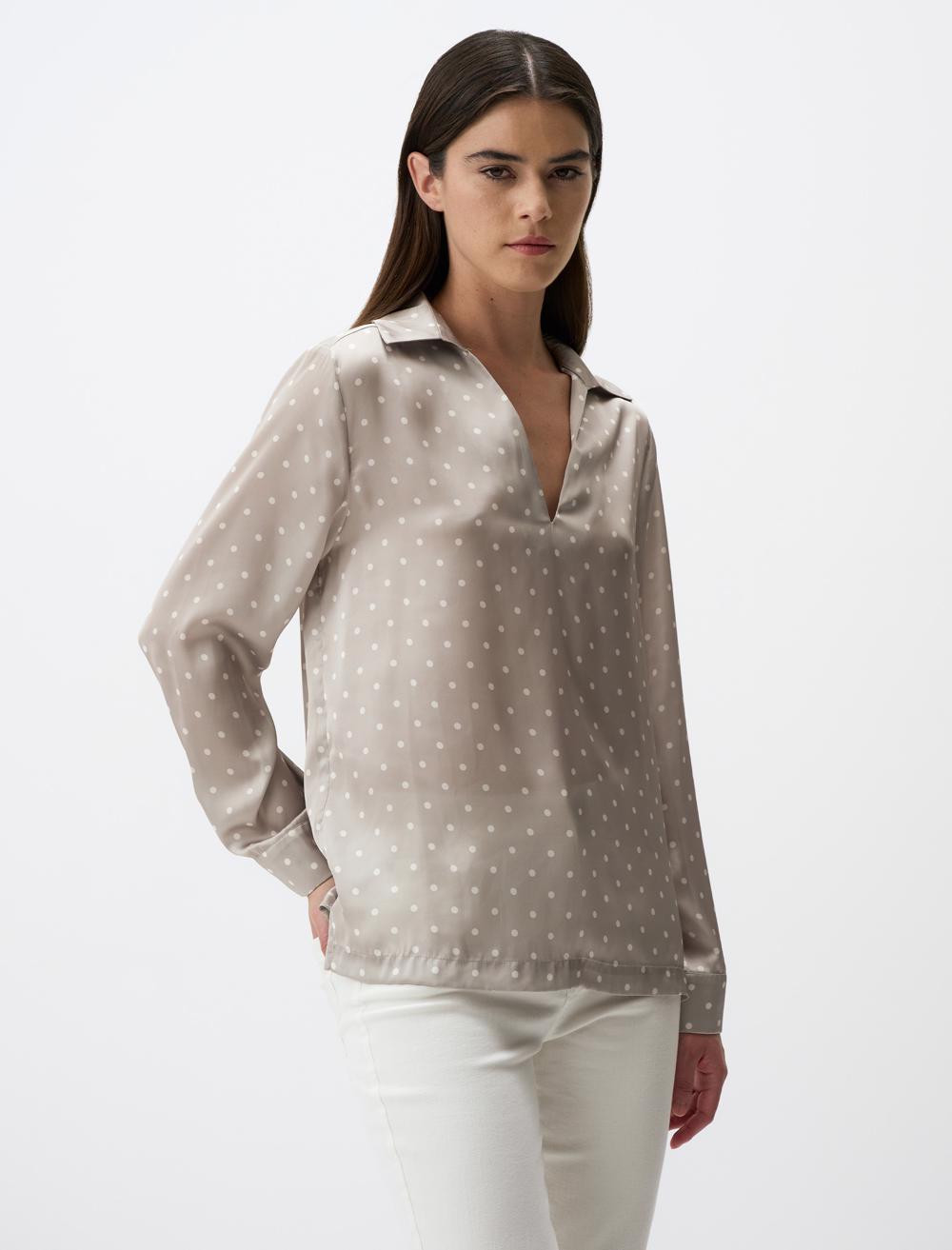 Loose Fit V-Neck Long-Sleeve Blouse - 4WW01071109