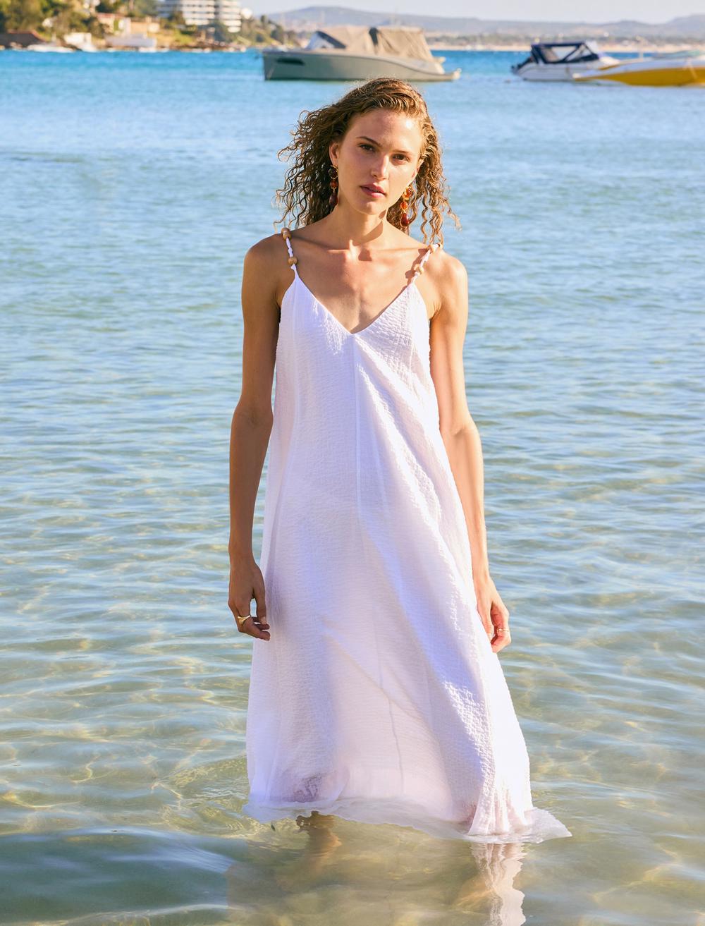 Loose Fit V-Neck Spaghetti Straps-Sleeve Dress - 5SW064375