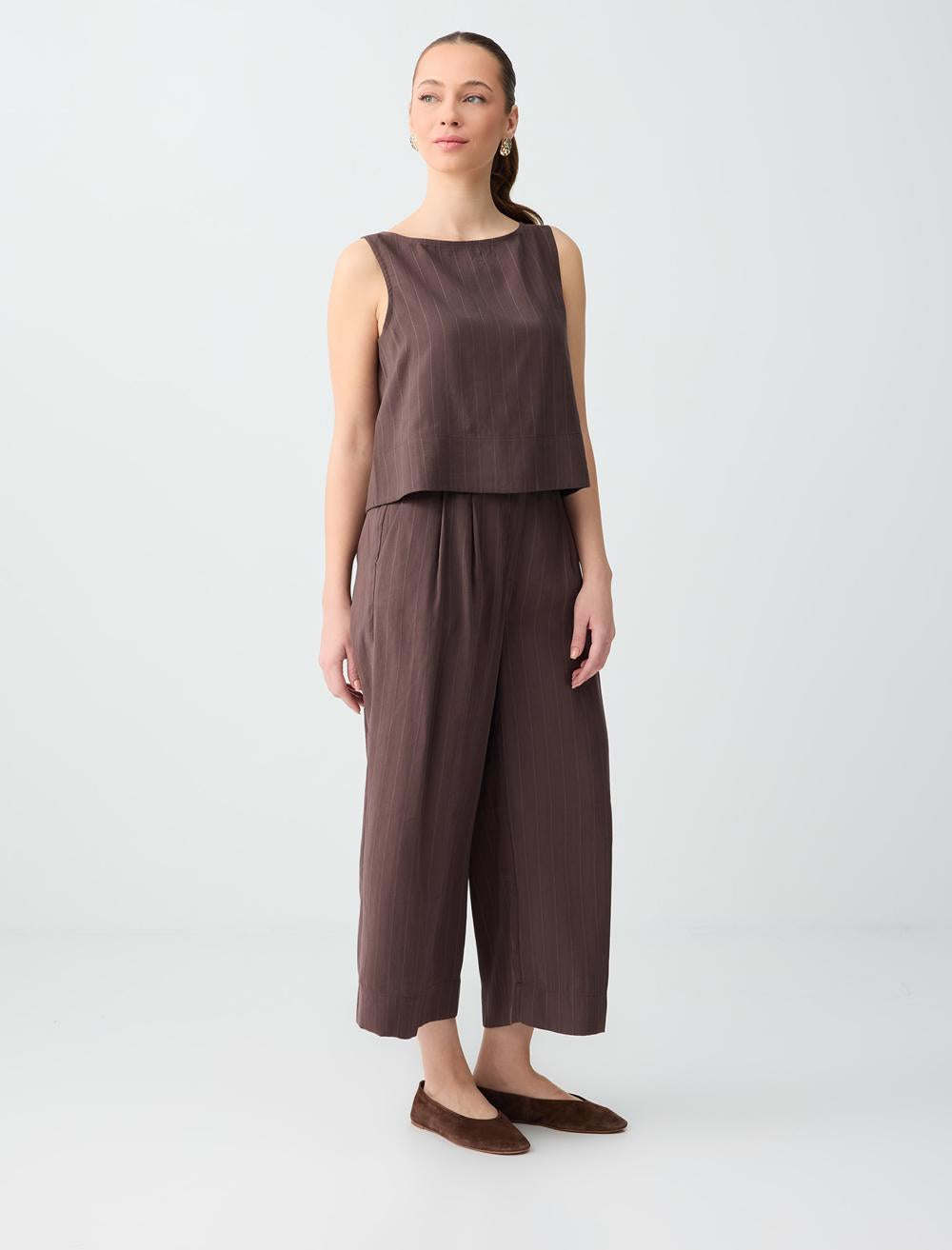 Relaxed Fit Striped Pants - Aci Kahve