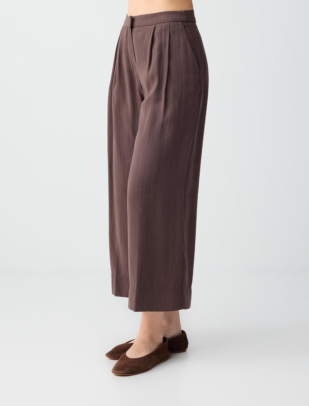 Relaxed Fit Striped Pants - Aci Kahve