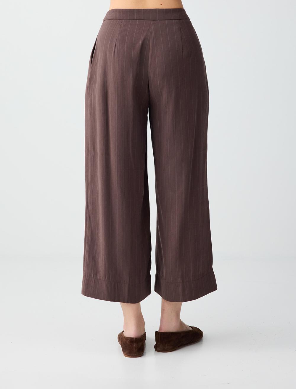 Relaxed Fit Striped Pants - Aci Kahve
