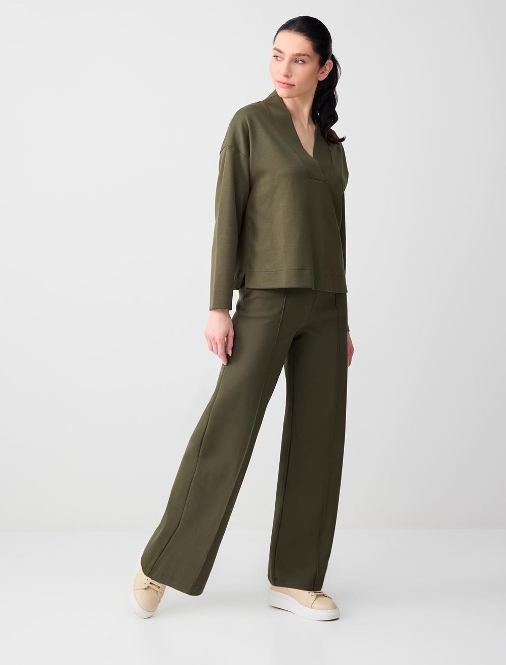 Relaxed Fit Wide-Leg High-Waist Knit Trousers