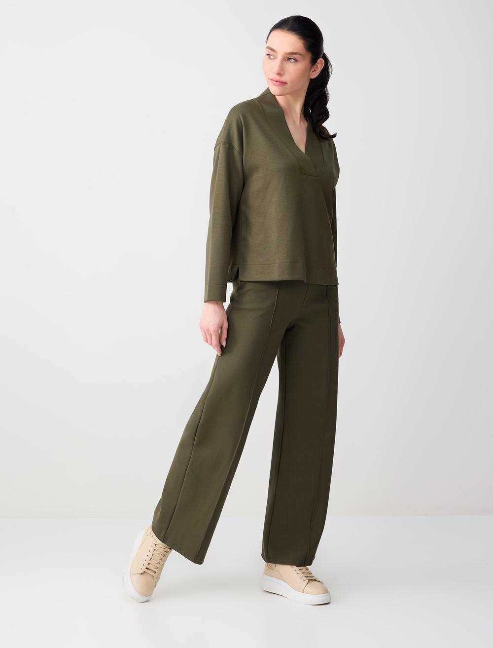 Comfortable Fit Wide Leg High Waist Long Knit Pants