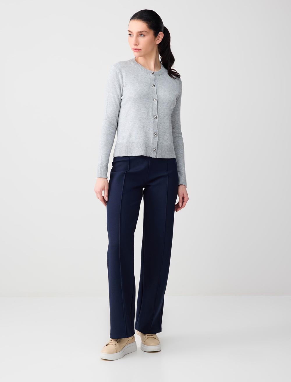 Relaxed Fit Wide-Leg High-Waist Knit Trousers - 6SW185450