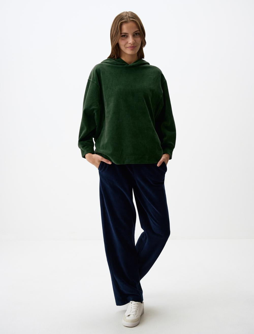 Loose Fit Hood Long-Sleeve Sweatshirt - Dark Green - 4WW361243306