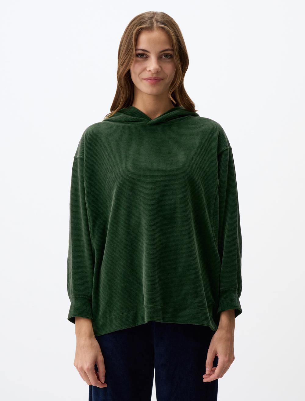 Loose Fit Hood Long-Sleeve Sweatshirt - Dark Green - 4WW361243306