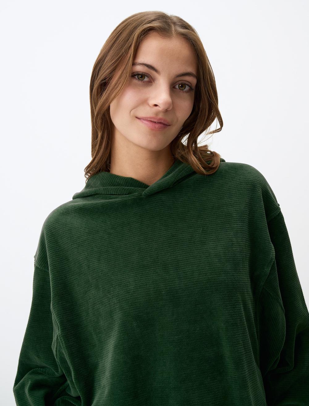 Loose Fit Hood Long-Sleeve Sweatshirt - Dark Green - 4WW361243306