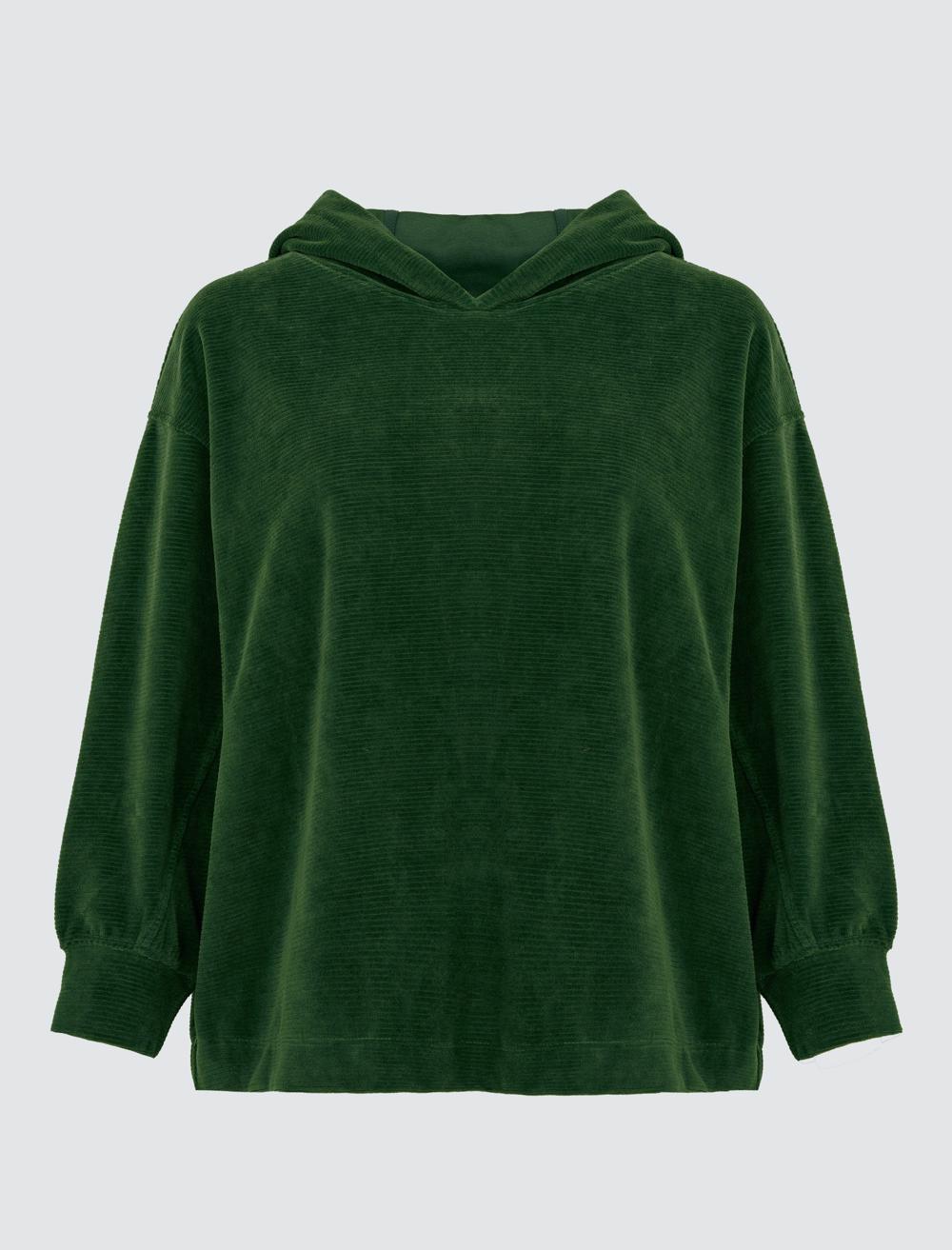 Loose Fit Hood Long-Sleeve Sweatshirt - Dark Green - 4WW361243306