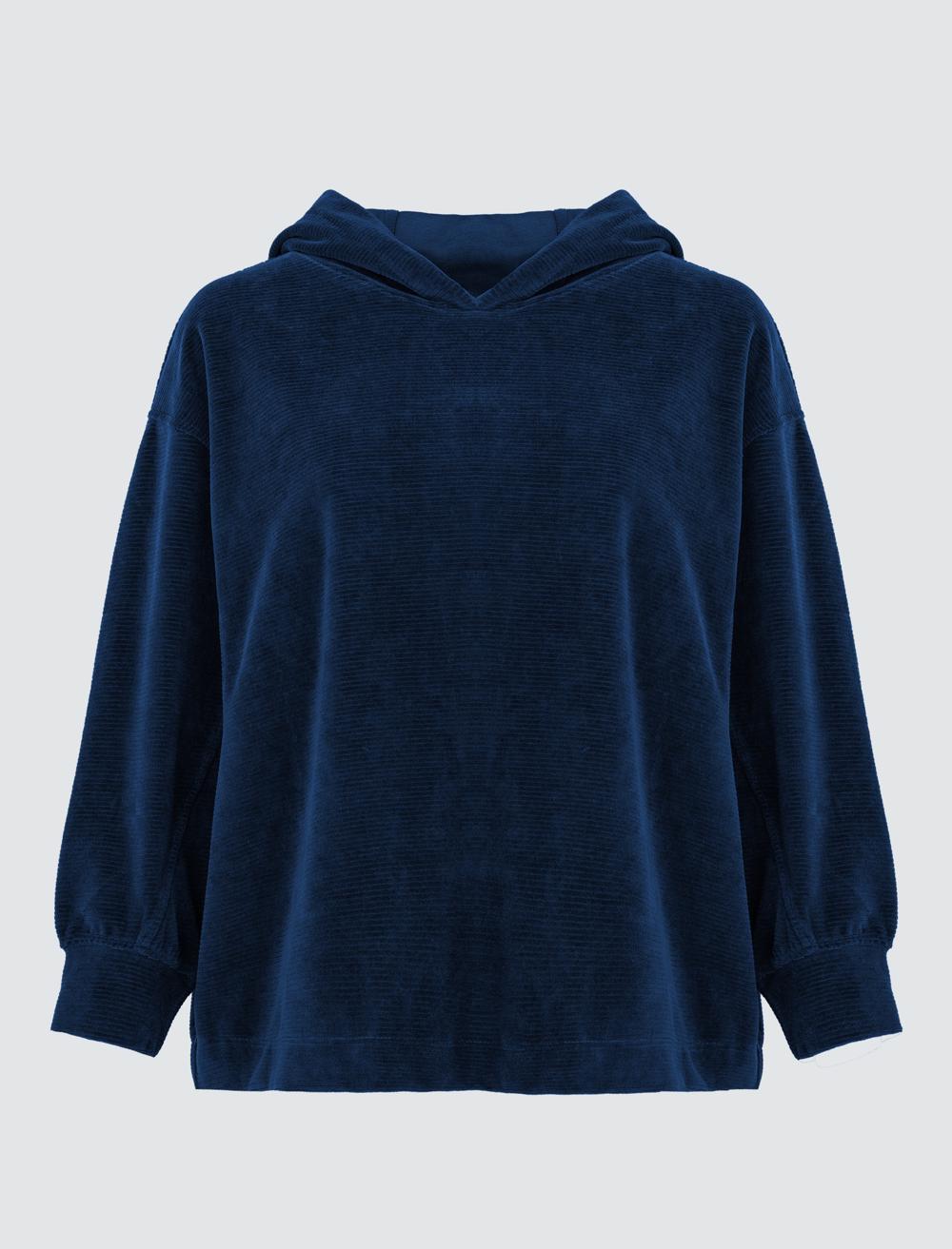 Loose Fit Hood Long-Sleeve Sweatshirt - Dark Blue - 4WW361243494
