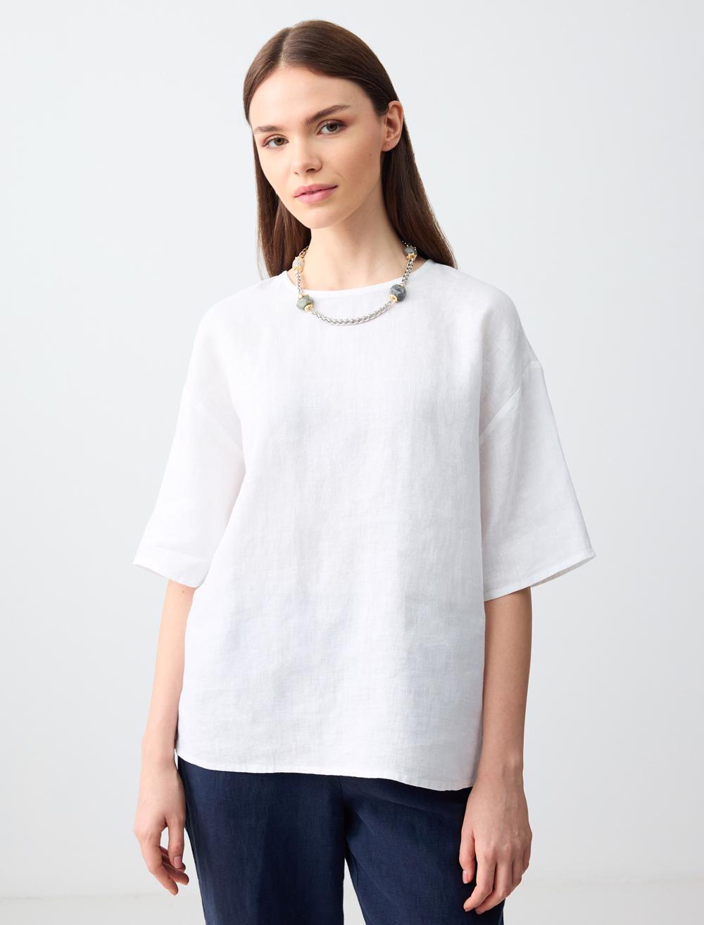 Loose Fit Crew Neck Short-Sleeve Blouse