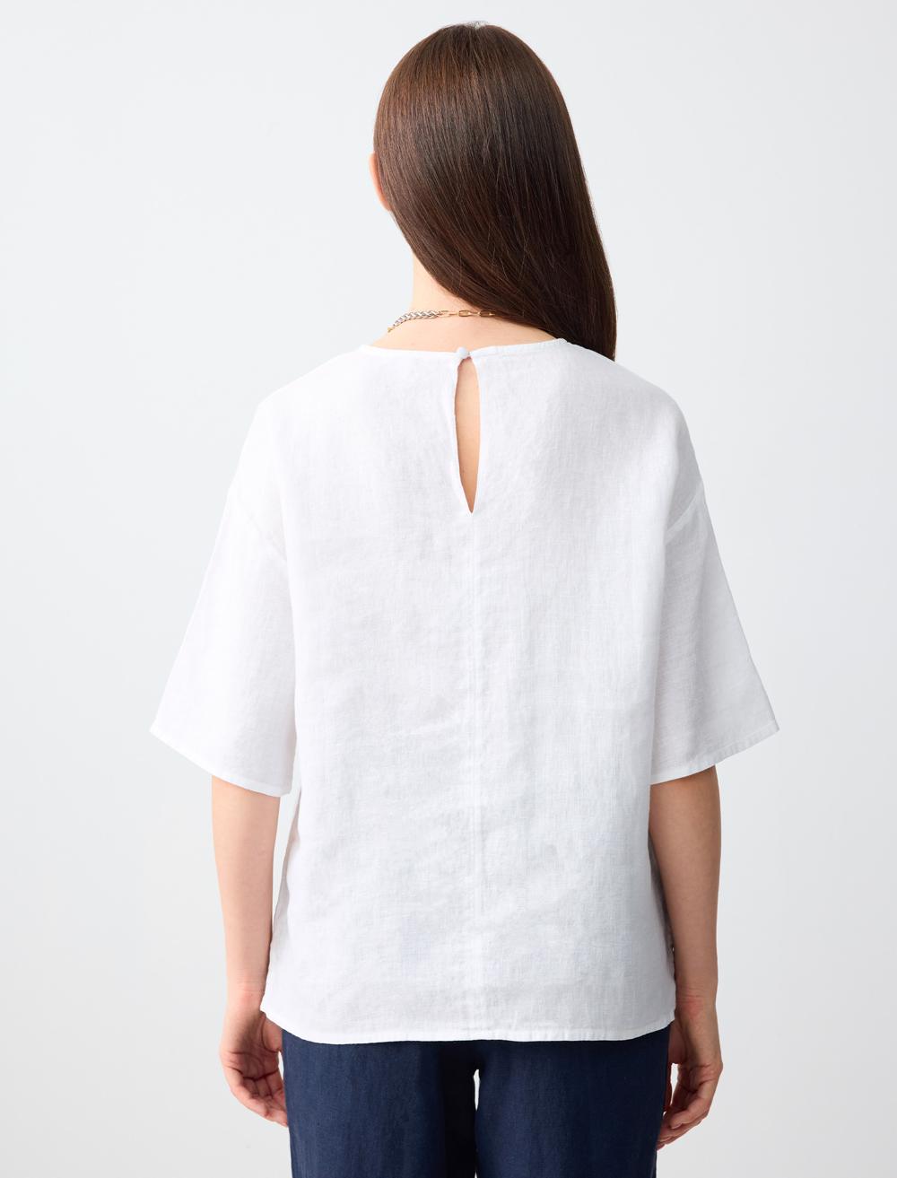 Loose Fit Crew Neck Short-Sleeve Blouse - 5SW032574