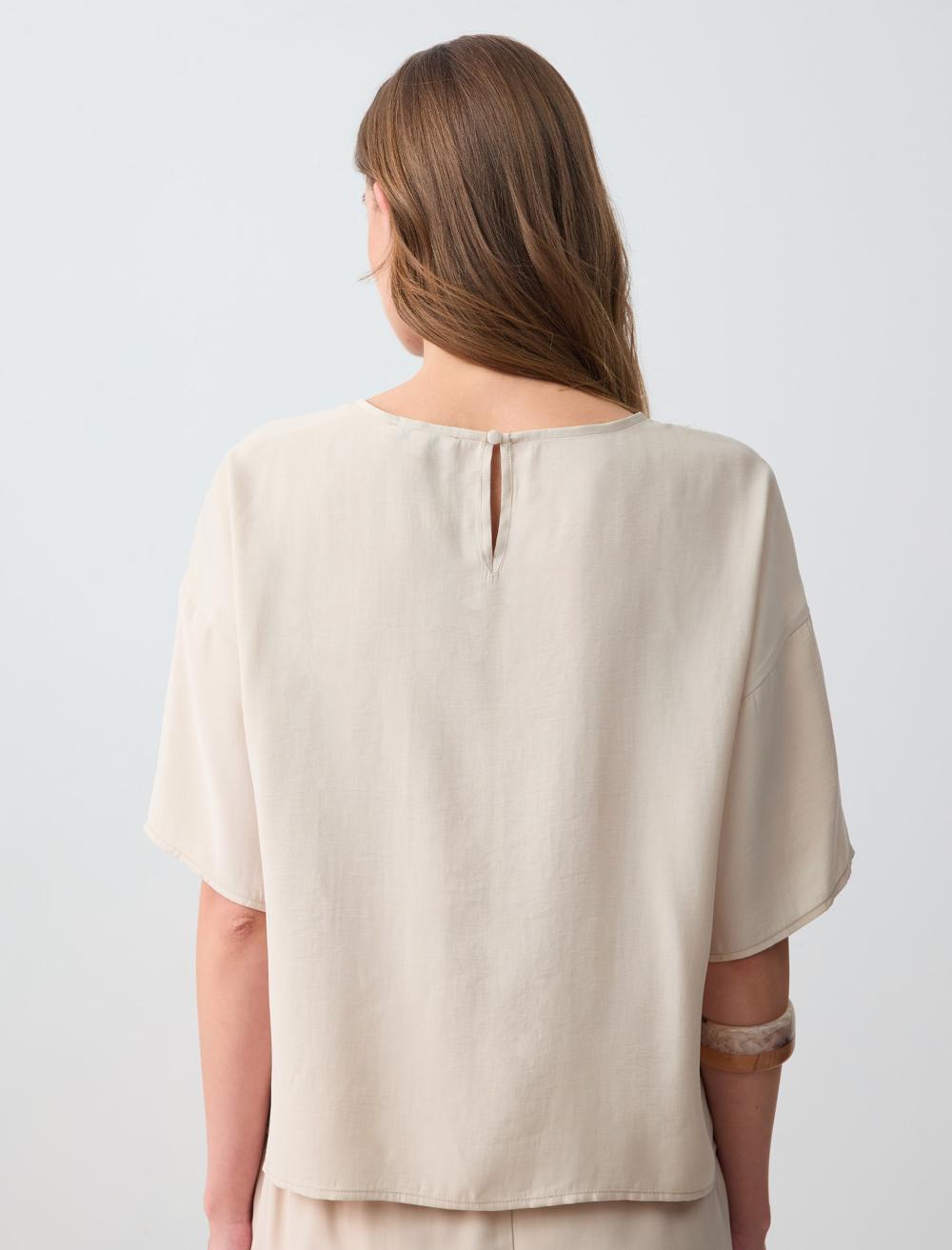 Loose Fit Crew Neck Short-Sleeve Blouse - 5SW273121