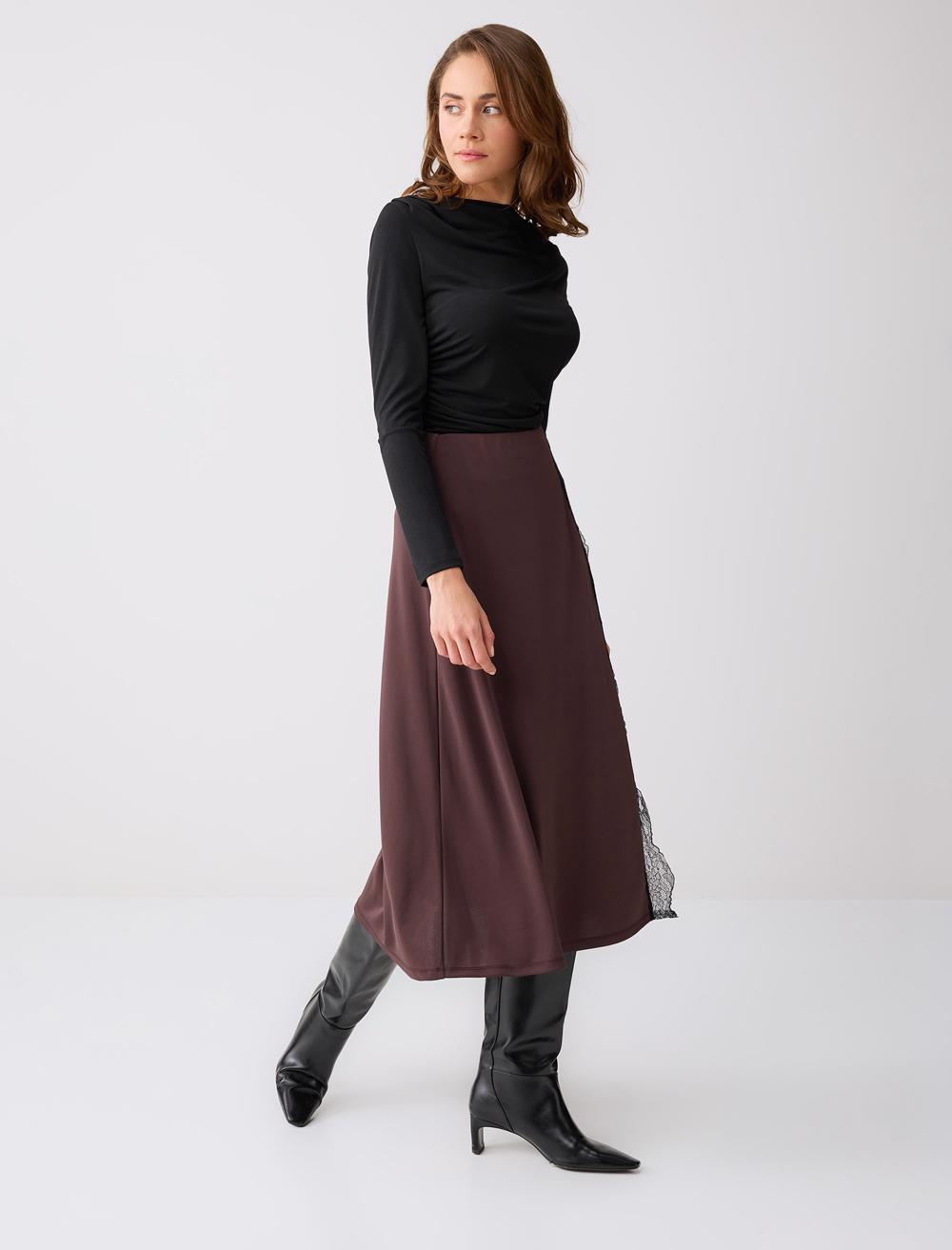 Loose Fit Skirt - Brown - 6SW075495803