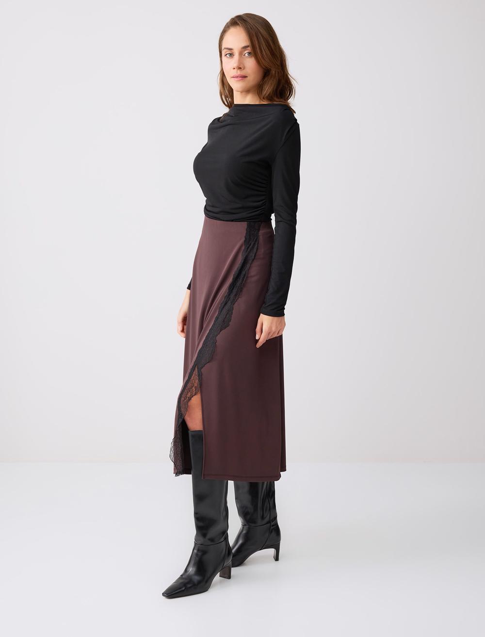 Loose Fit Skirt - Brown - 6SW075495803