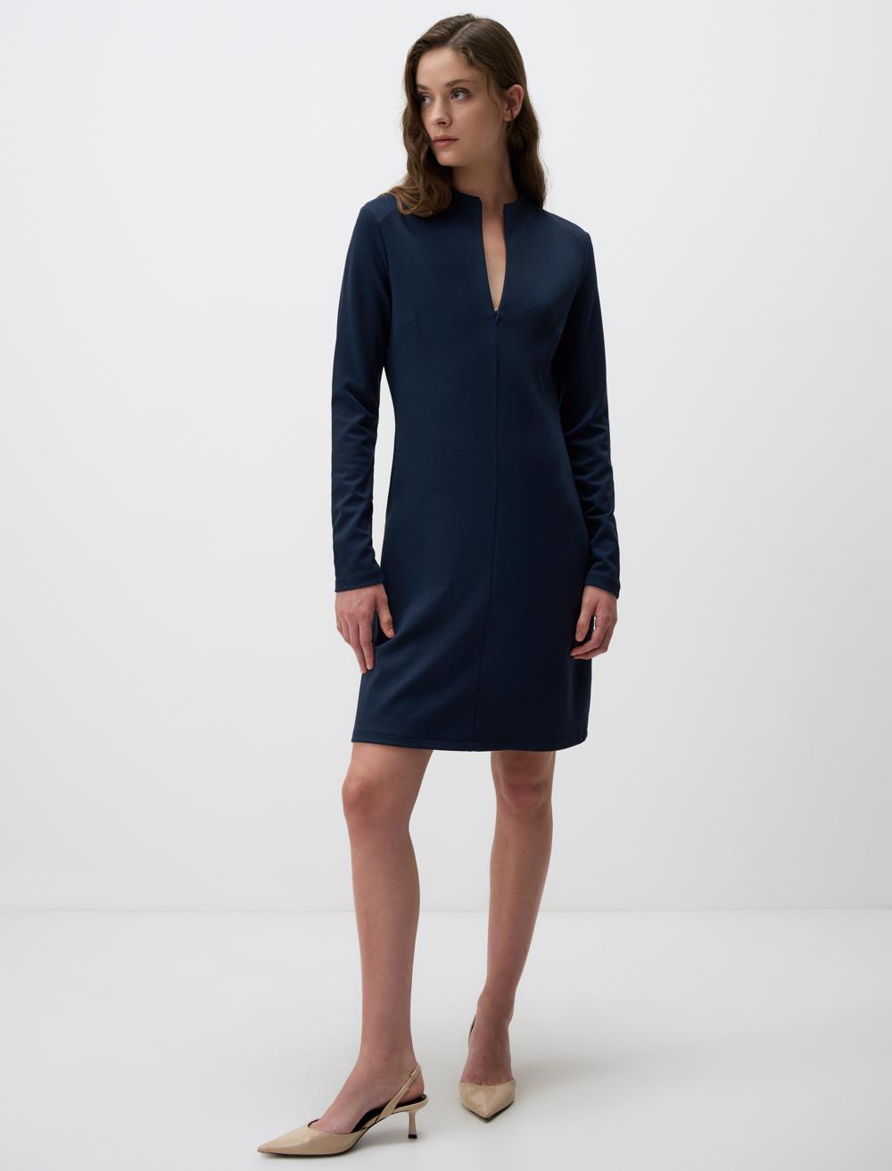 Slim Fit Long-Sleeve Dress - Dark Blue - 4WW131722494